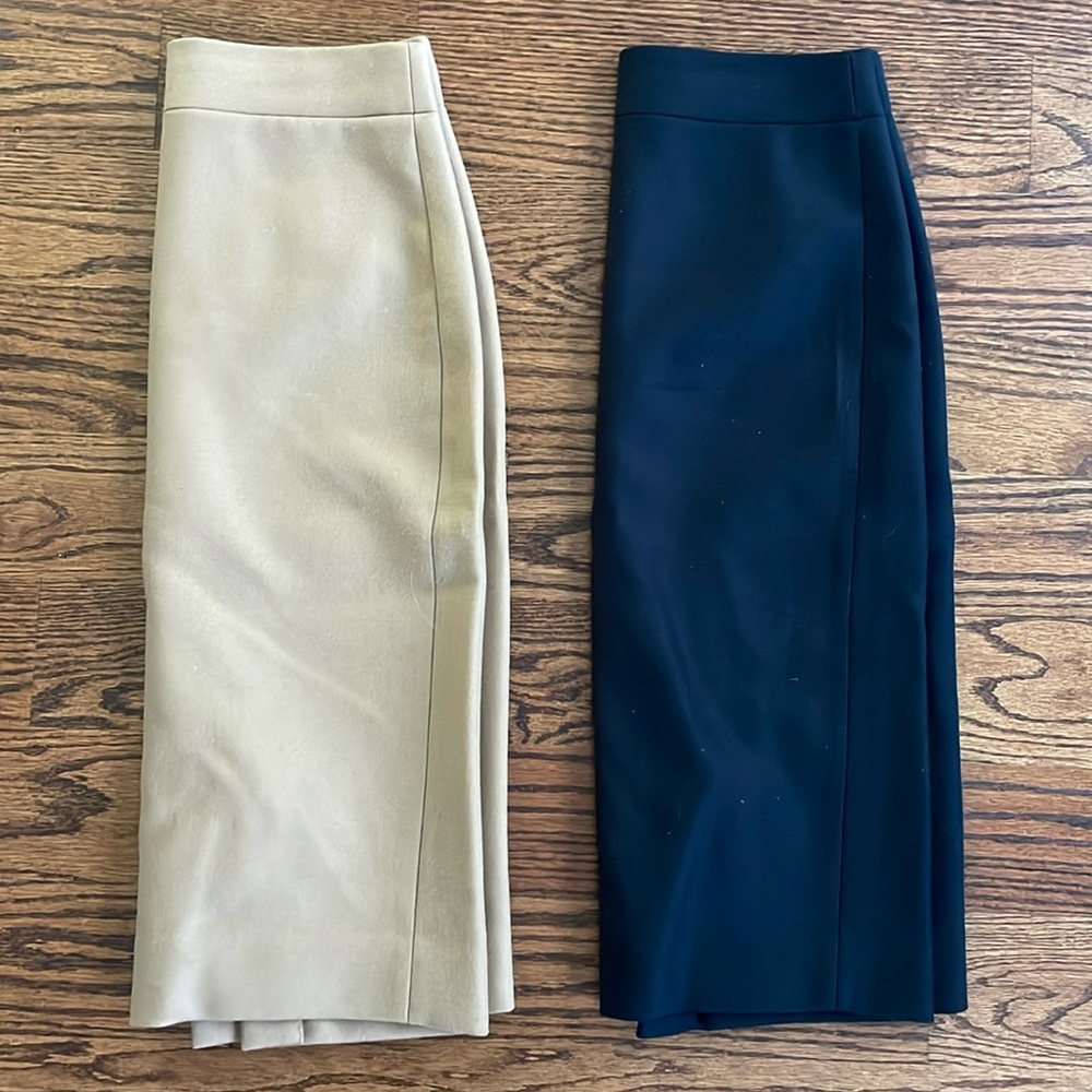 J. Crew Wool Pencil Skirts Black and Camel Tan 2 Tall